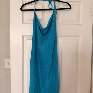 Blue Sparkly Halter Neck Dress